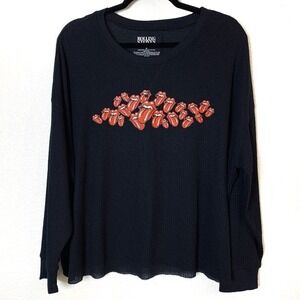 Torrid‎ Rolling Stones Top Black Waffle Knit Crop Long Sleeve Plus Size 2X Rock